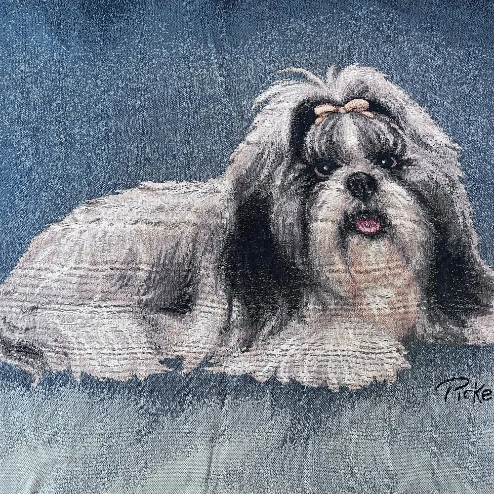 Linda Picken Shih Tzu Dog Tapestry Throw Lap Blanket 57x46 Woven Fringed Pet Art